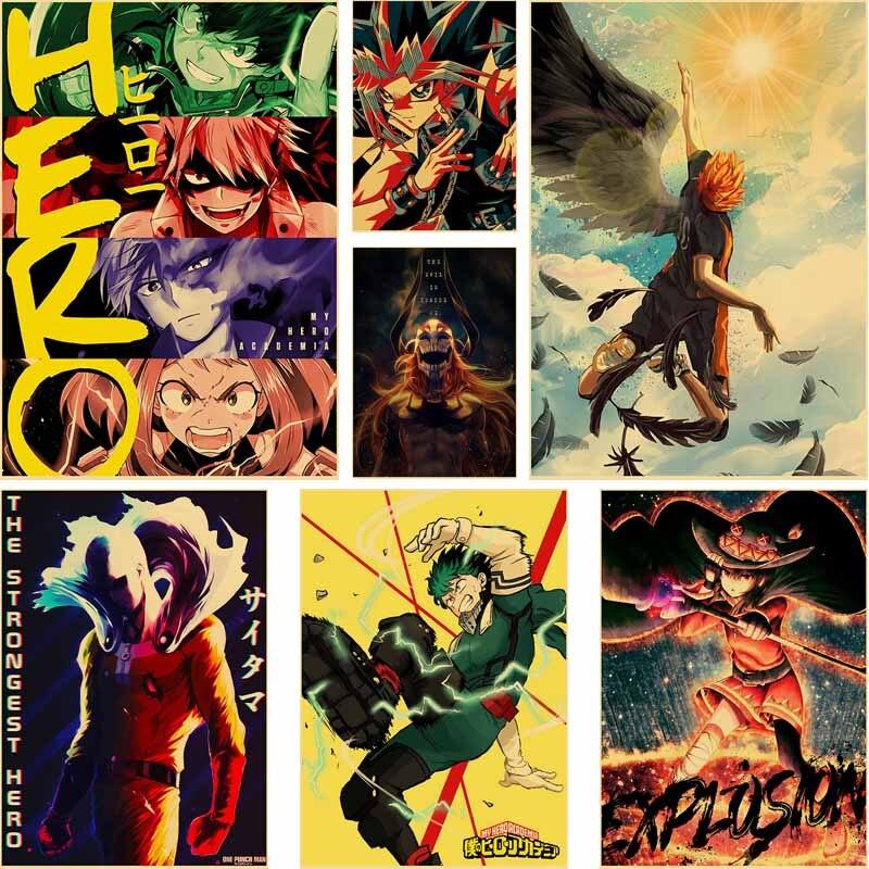 

Винтаж Мой Герой Академия Плакаты Классическое Аниме Убийца Демонов / Один Удар Человек Плакат DIY Домашняя комната Бар Кафе Декор Настенная живопись