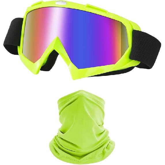 Motorcycle Goggles Dirt Bike ATV Off-Road Riding Motocross Glasses with Sun UV Protection Neck Gaiter Face Cover