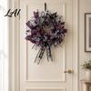 Party Backdrop Halloween Mesh Ribbon Wreath for Front Door Spooky Skull Pumpkin with Decor Bow Purple Black Stripe Decorative Garland Doors