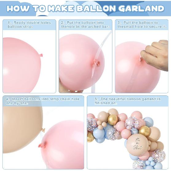 Amandir 185Pcs Gender Reveal Decorations, Double-Stuffed Pastel Pink and Blue Brown Nude Balloon Arch Kit White Cloud Hanging Moon Star Garland Boho