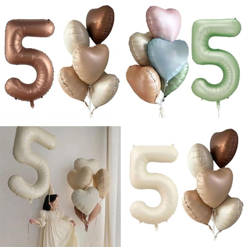 6Pcs Cream Color Number Balloon Set Beige Caramel Number 0-9 Balloon Foil Helium Ball Birthday Wedding Party Decoration