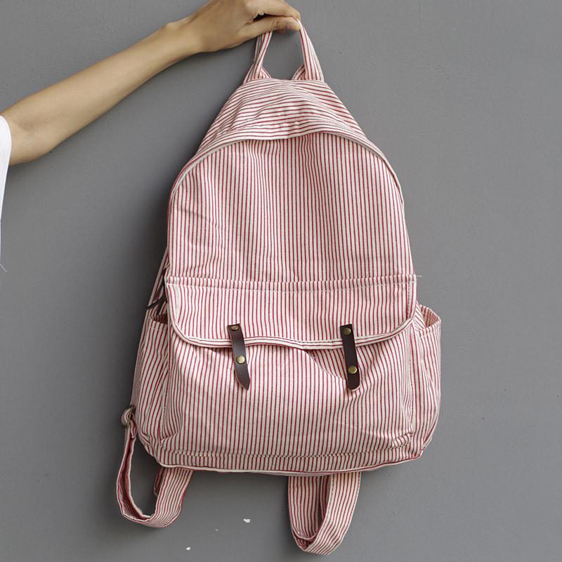 IELGY Корейская версия простого полосатого холщового школьного рюкзака, модный рюкзак в студенческом стиле, повседневный и модный женский рюкзак большой вместимости красный