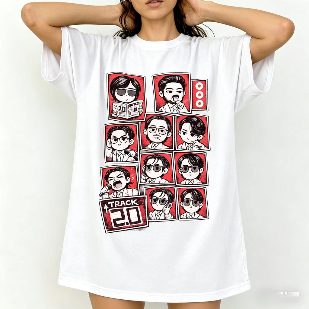 2026 Kpop Idol Track 20 Chibi Cartoon Print Cotton Unisex Tshirt Unisex Short Sleeve Casual Streetwear Tops For Fans Adults