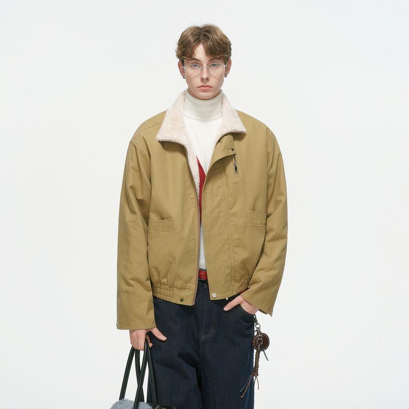 Dream Made American Barn Style Boxy Short Wide Workwear Cotton Jacket for Men, Winter Fleece-Lined and Thickened Cotton Coat