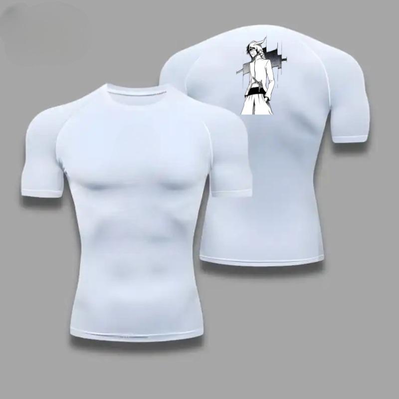 Bleach Comfortable Fitness T-shirt for Men Graphic Breathable Slim Fit Summer Running Gym Jogging Training Elastic Fitness Suit