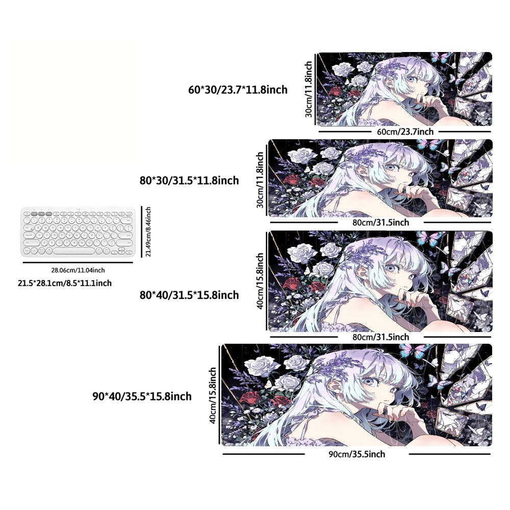 XXL Large Desk Mat Dark Anime Female Raven Floral Butterfly Mousepad Non-Slip Rubber Keyboard Mat Art Gaming Office Desk Pad