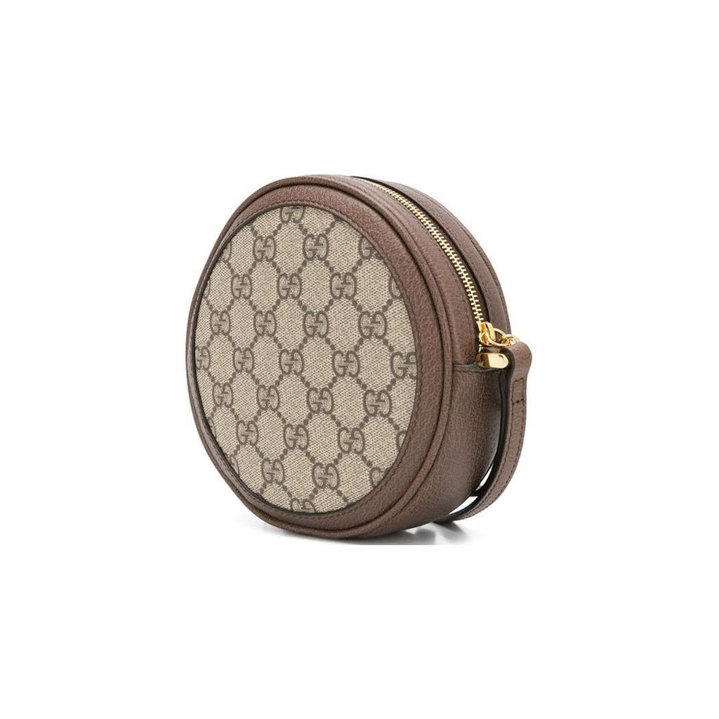 Gucci GG Supreme Canvas Round Coin Purse, Brown Leather Trim Web Stripe, Women's Wristlet Pouch for Daily Travel 574841-96IWG-8745