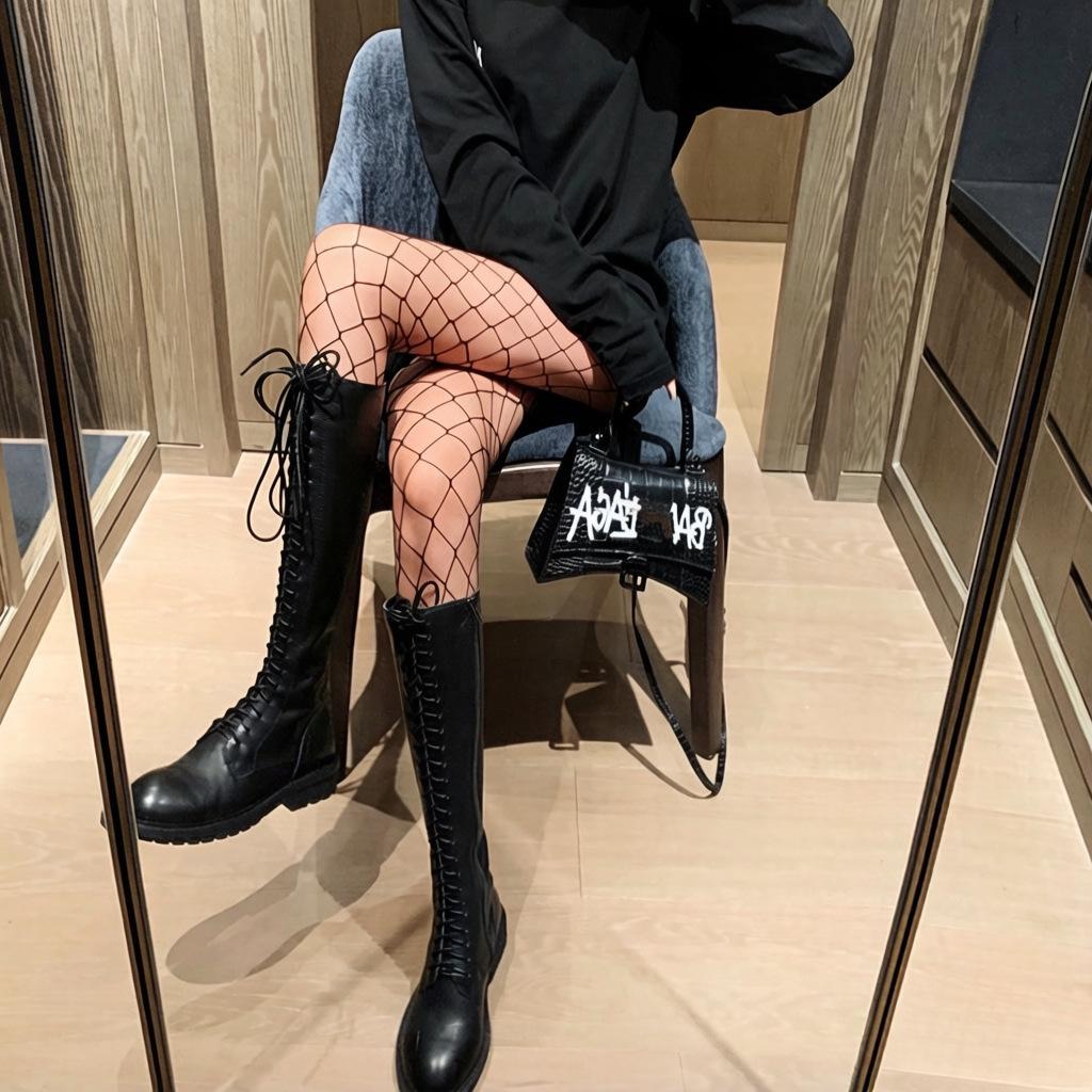Fishnet Pantyhose: Black JK School-Style Large-Grid Tights for Women