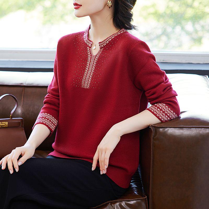Suéter de Punto Rojo Otoñal para Mujeres Mayores Acogedor Cálido Ropa para Madre de Mediana Edad
