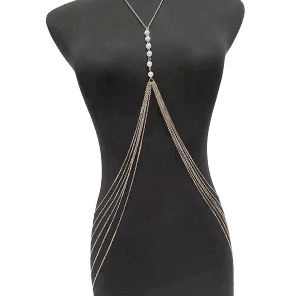 Fringed Pearl Chest Chain for Party Adult Women Shoulder Chain Necklace Eye Catching Body Chain Beach Party Body Jewelry