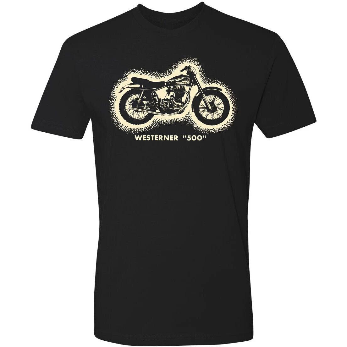 Motorcycle Tee T Shirt White 100% Cotton Vtg Art Westerner bobber chopper Race L