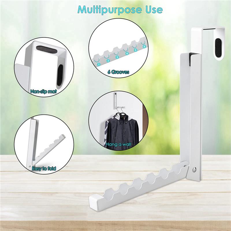 Over The Door Hooks Hanger, Foldable Over Door Drying Laundry Rack Hooks For Hanging Clothes With 6 Groves, 2 Pack-A68E