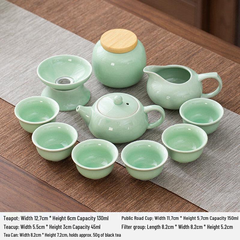 Plum Green Celadon Koi Ceramic Kung Fu Tea Set