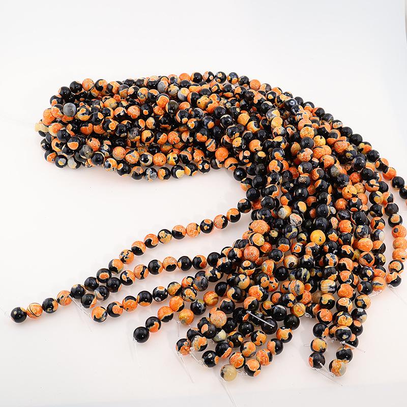 Natural Fire Agate Round Beads for Jewelry Making – Necklace & Bracelet DIY Accessories, Semi-Finished.