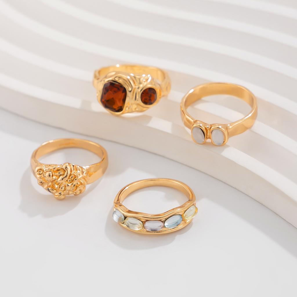 4Pcs Boho Rhinestone Rings Set for Women Wed Bridal Geometric Vintage Punk Metal Knuckle Ring Couple Jewelry Y2K Accessories