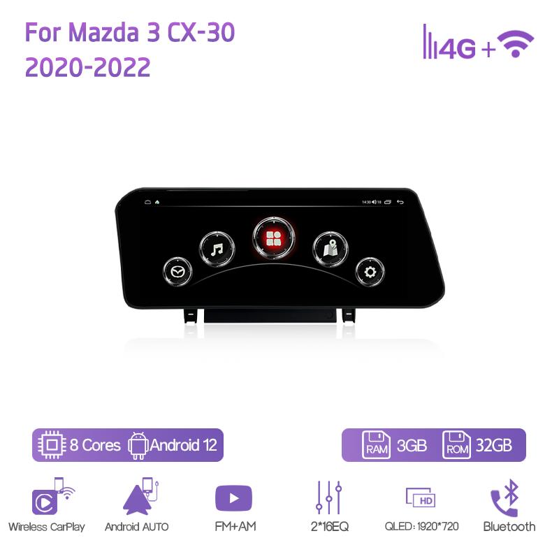 

10.25 Car Multimedia Video Player For Mazda 3 CX-30 2020-2025 GPS Navigation Radio Android12 8+128G 8core CarPlay 4G 360Camera