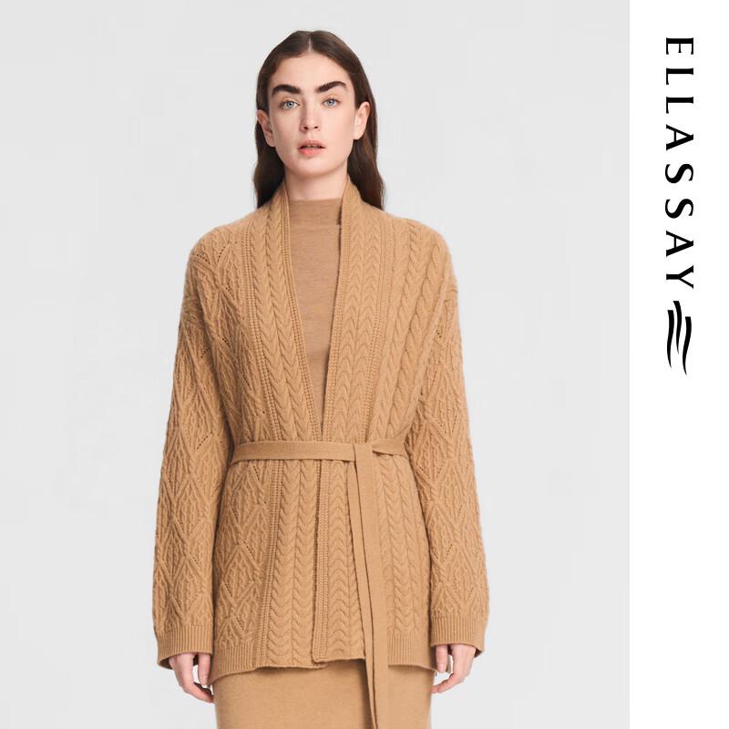 

ELLASSAY Women s Merino Wool Blend Tie-Waist Mid-Length Knit Cardigan M
