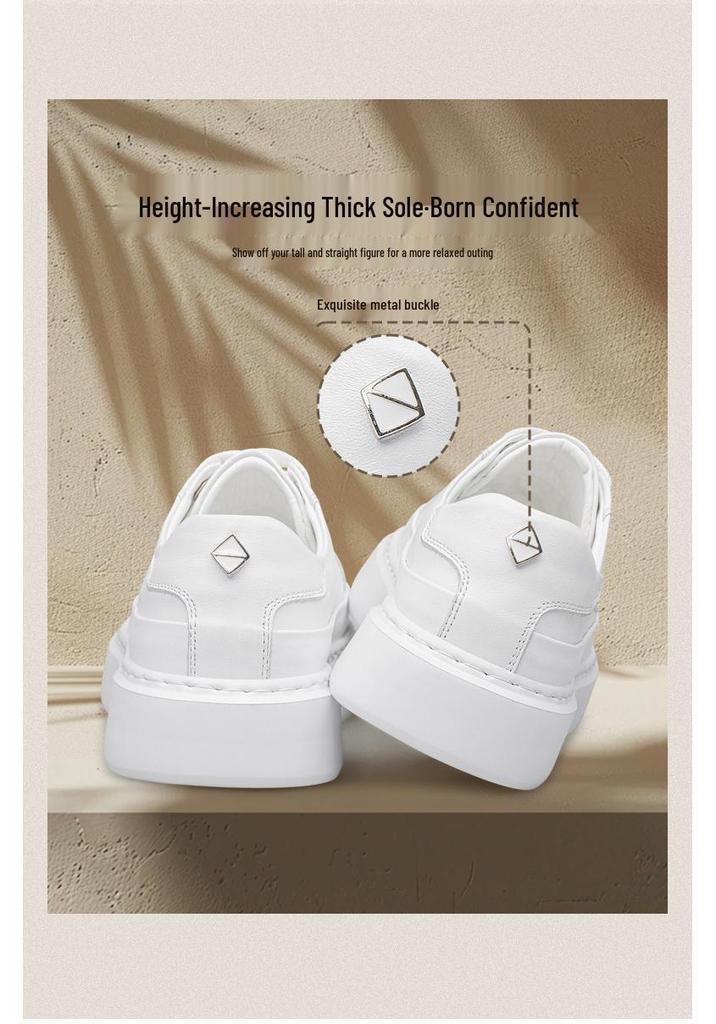 Spring Collection: Thick Sole Height-Boosting White Leather Sneakers for Couples – Trendy, Versatile, Casual Sports Shoes