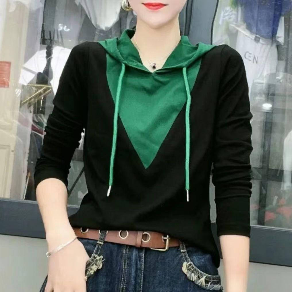 

Весна Осень Свободные Повседневные Толстовки Из Чистого Хлопка Женская Мода Универсальная Лоскутная Толстовка С Капюшоном Женская Пуловер Футболка Топ Плюс Размер XXL