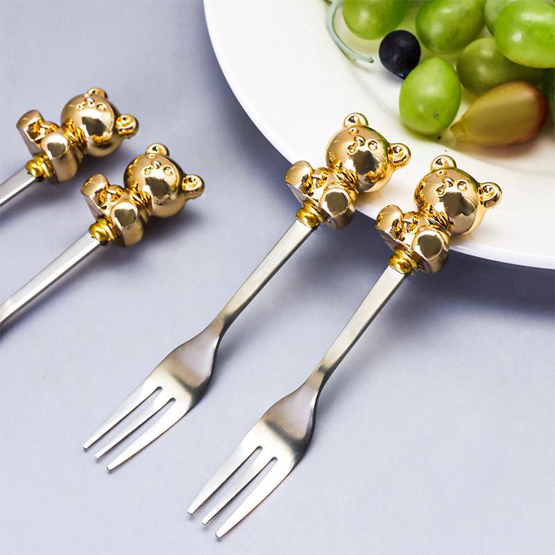 Creative Cute Cartoon Bear Coffee Spoon Dessert Fork Afternoon Tea Fruit 304 Stainless Steel Tableware Cutlery Kitchen Dining