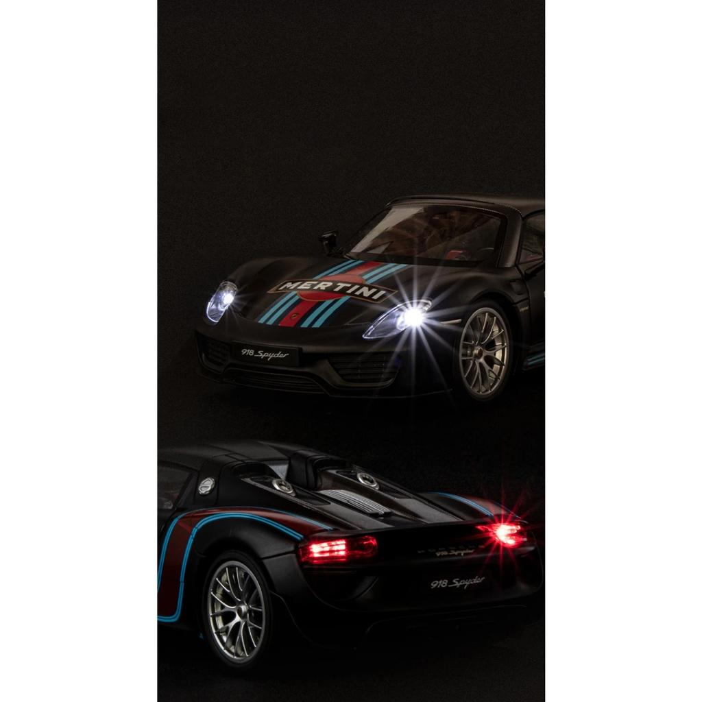 Porsche 918 Spyder Martini Sportwagen-Modell im Maßstab 1:18 aus Metallguss, mit Sound und Lichteffekten – ein tolles Geschenk für Kinder!