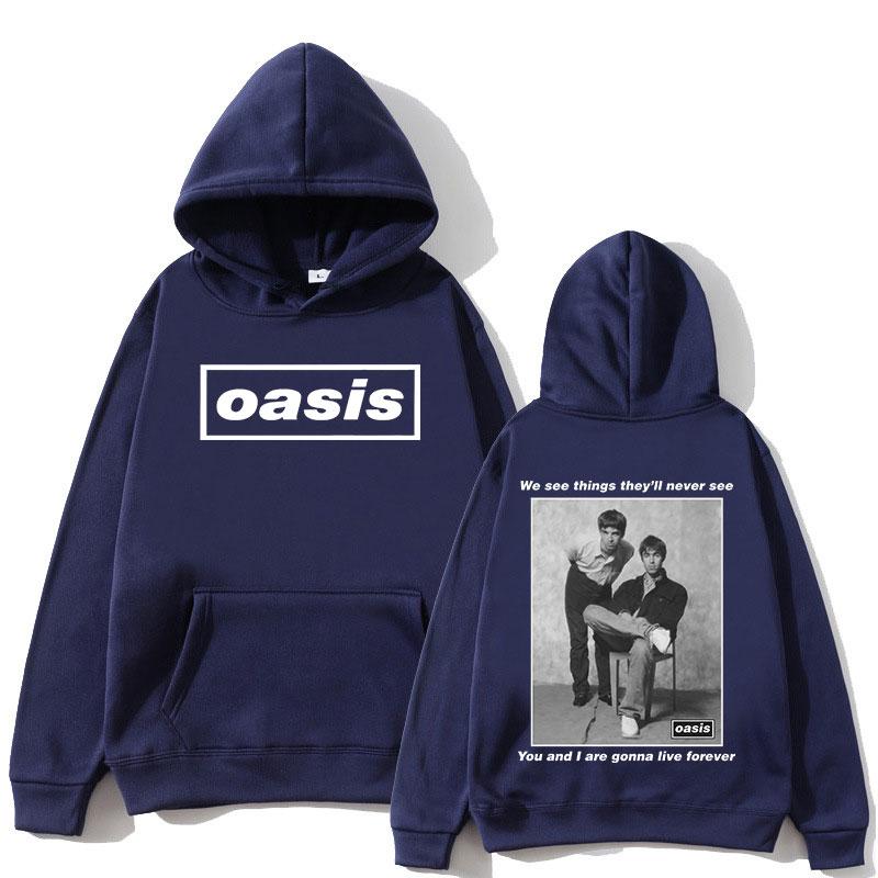 O-Oasis Graphic Hoodie British Rock Band Vintage Pullover Sweatshirts Men's Women Hip Hop Fashion Oversized Pullovers Streetwear
