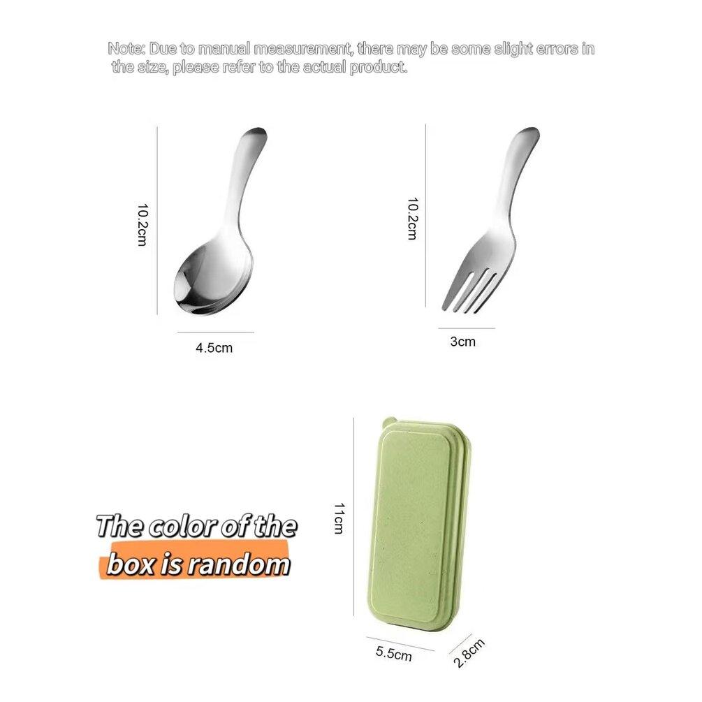 

3 шт., детская ложка, вилка, коробка, детские столовые приборы из нержавеющей стали, портативные принадлежности для кормления ребенка серебряный