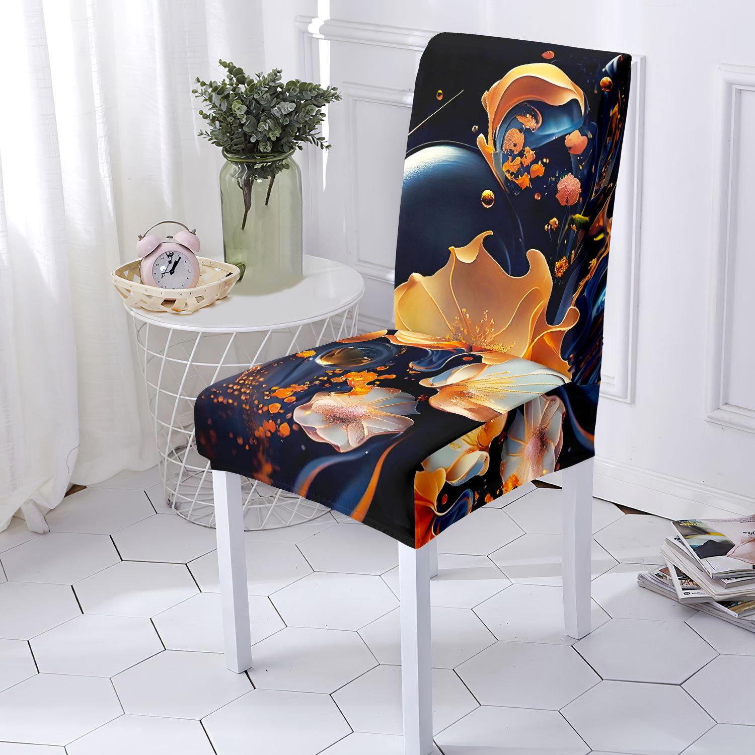 Elastic Printed Chair Cover For Hotel And Home Universal Marbled Seat Cushion Cover All Season 1PC