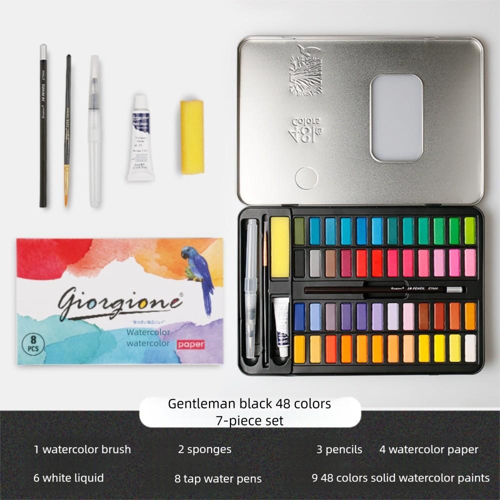 

Набір акварельних пігментів 36/48 кольорів Дитячі іграшки для малювання Художник Тревел-малювання 48Pcs-Black