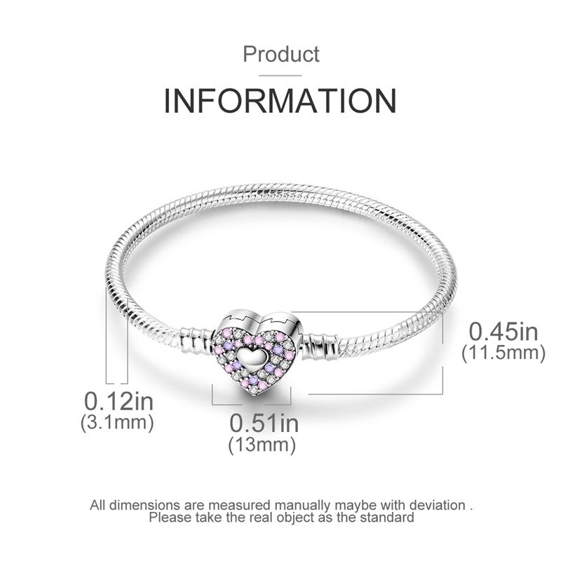 925 Silver Bracelet Heart Perfume Colorful Zircon Clasp Snake Chain Fit Original Charms DIY Jewelry
