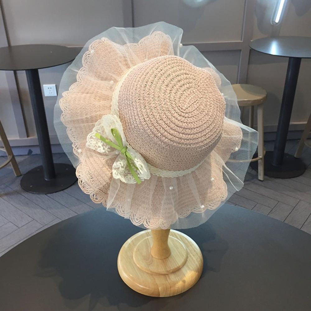 Wide Brim Children Straw Hat Lace Beach Bucket Cap New Beach Sun Hats  Beach
