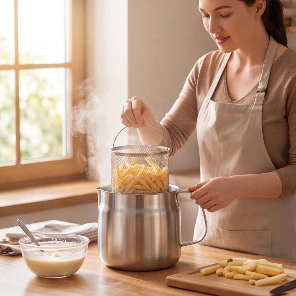 304 Stainless Steel Deep Fryer Pot 68oz with Basket amp; Strainer 2L Oil Filter Container for Bacon Grease Storage Dishwasher Safe Small Fryer Pot
