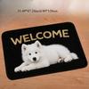 1 Stück Flanell-Fußmatte, Außen- und Innen-Willkommensmatte für die Haustür, Samojeden-Hund-Souvenir und Weihnachtsgeschenk, mit süßem Welpen und WELCO