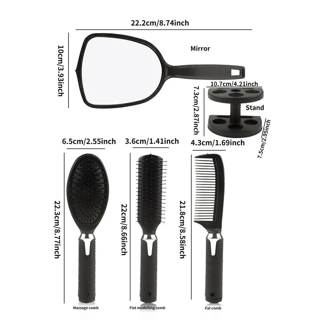 4pcs Hair Styling Comb With Mirror Set Compact Beauty Accessories Styling Tools Brush Curls Straightening Hair Combs And Holder