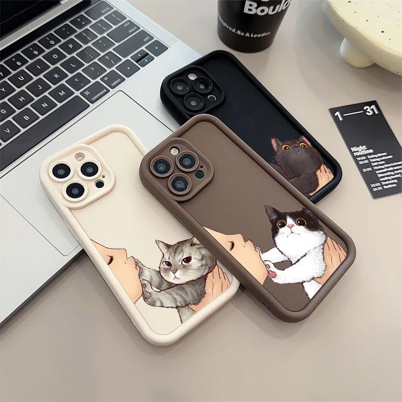 Cat Kissing Illustration Art Phone Case for iPhone 17 16 15 14 13 12 11 Series Pro Max Plus Double Layer Protection