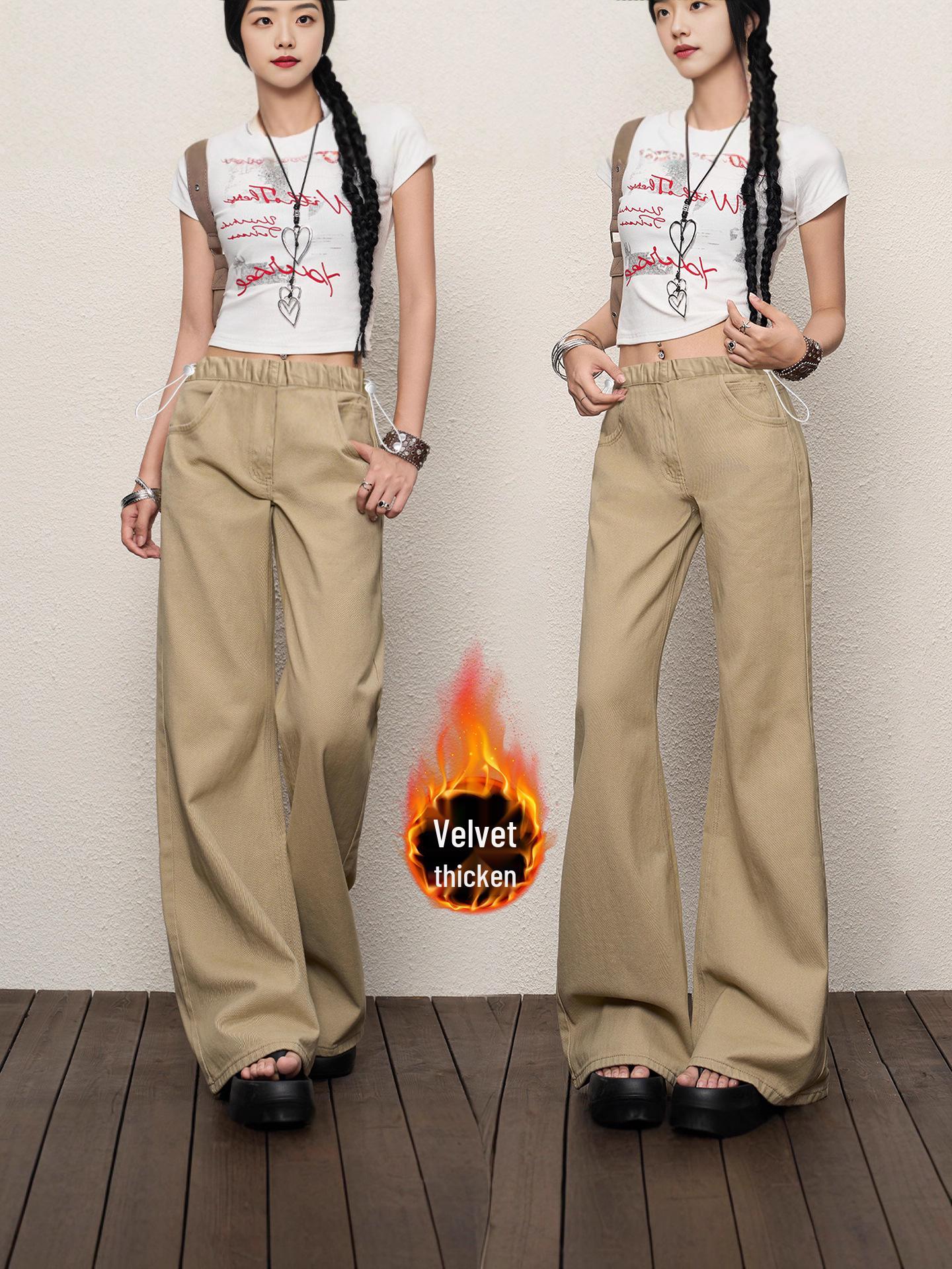 

Khaki Micro Flare Velvet Pants for Pregnant Women - Autumn/Winter 2025, Versatile Korean Style, No Belly Support XL