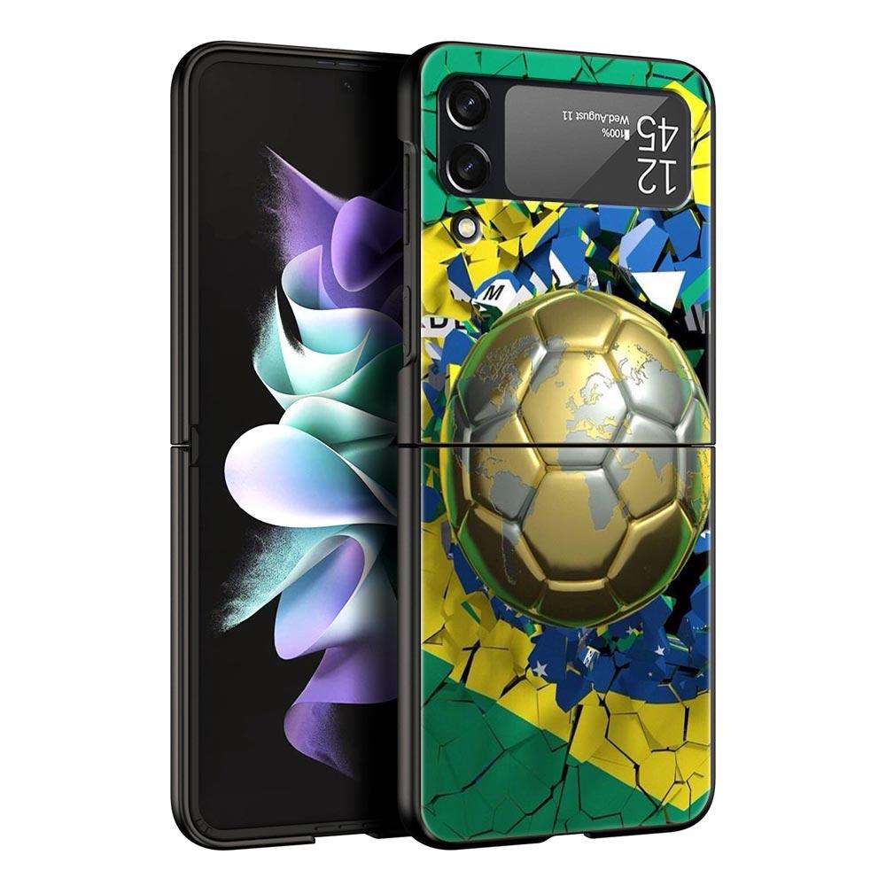 Phone Case for Samsung Galaxy Z Flip 3 4 5 Folding Mobile Shell Hard PC Fundas Black Protect Cover Soccer Ball Football Field