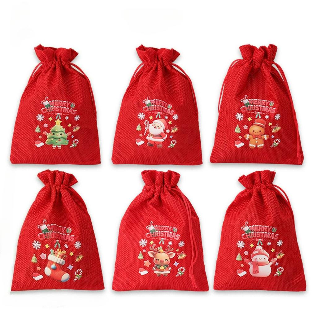 1/10x Christmas Burlap Drawstring Gift Bags Small Gift Storage Packaging Bundle Pocket Kids Pouch Xmas Party Favors Decoration
