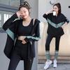 Women's Plus Size Loose Zipper Hoodie Three-Piece Sports Suit with Tapered Pants - Hip Covering, Slimming Yoga Wear