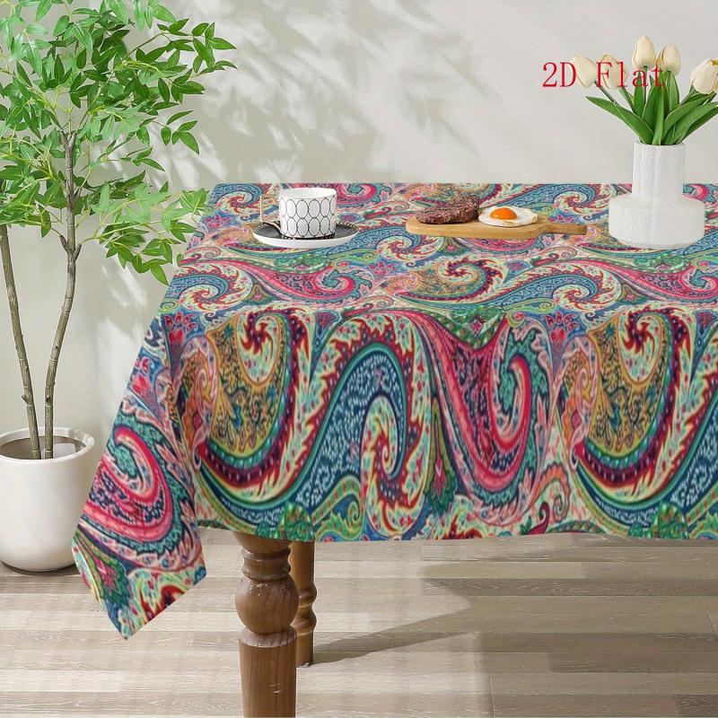 2D Flat 1pc - Colorful Persian Floral Tablecloth - Durable Polyester Rectangular Machine Washable Tablecloth, Suitable for Indoor/Outdoor Parties, Pic