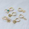 ANENJERY 6 Pieces/set Moon Sun Star Leaf Hoop Earrings Set Micro Zircon All-match Earrings for Women