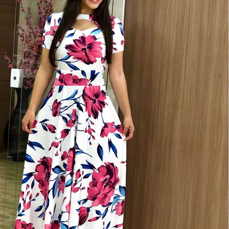 

Мода Полные Женщины Осеннее Платье Бохмия Макси Платья Дамы C short sleeve M