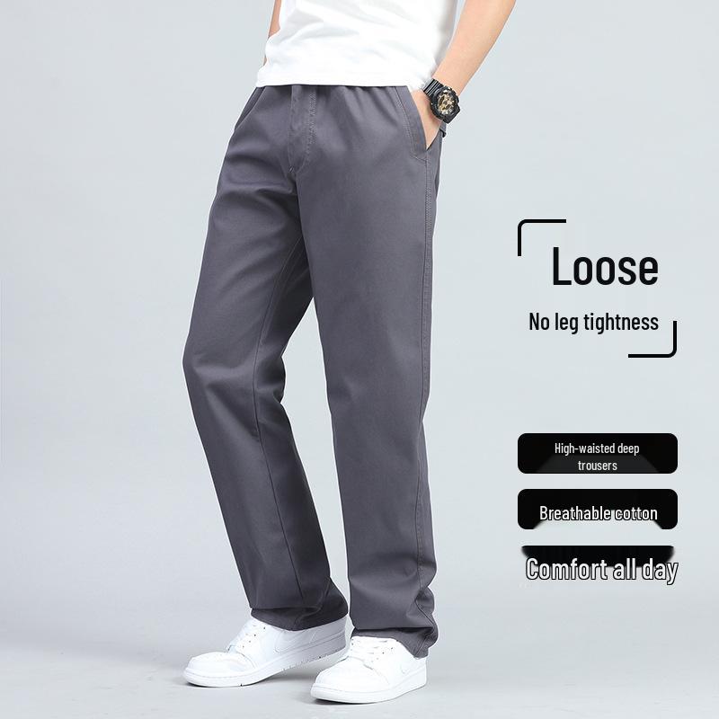 Men's Loose Fit Cotton Casual Pants with Multiple Pockets - Plus Size, Straight Leg, Ideal for Spring/Summer.