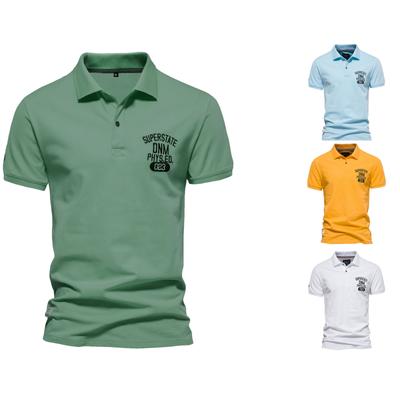 Lapel Cotton Short Sleeve  Tops Solid Colour Embroidery Sports Bottom Men's POLO Plus Size