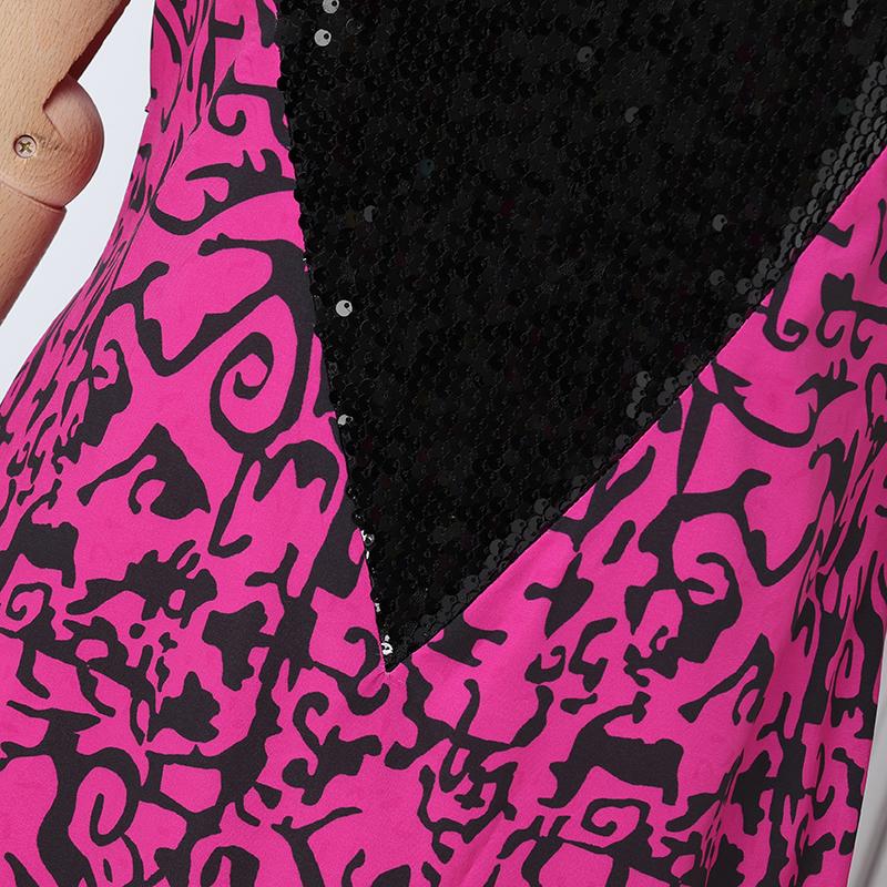 Plus Size Women Round Neck Sleeveless Print Fishtail Ruffled Plus Size Dresses