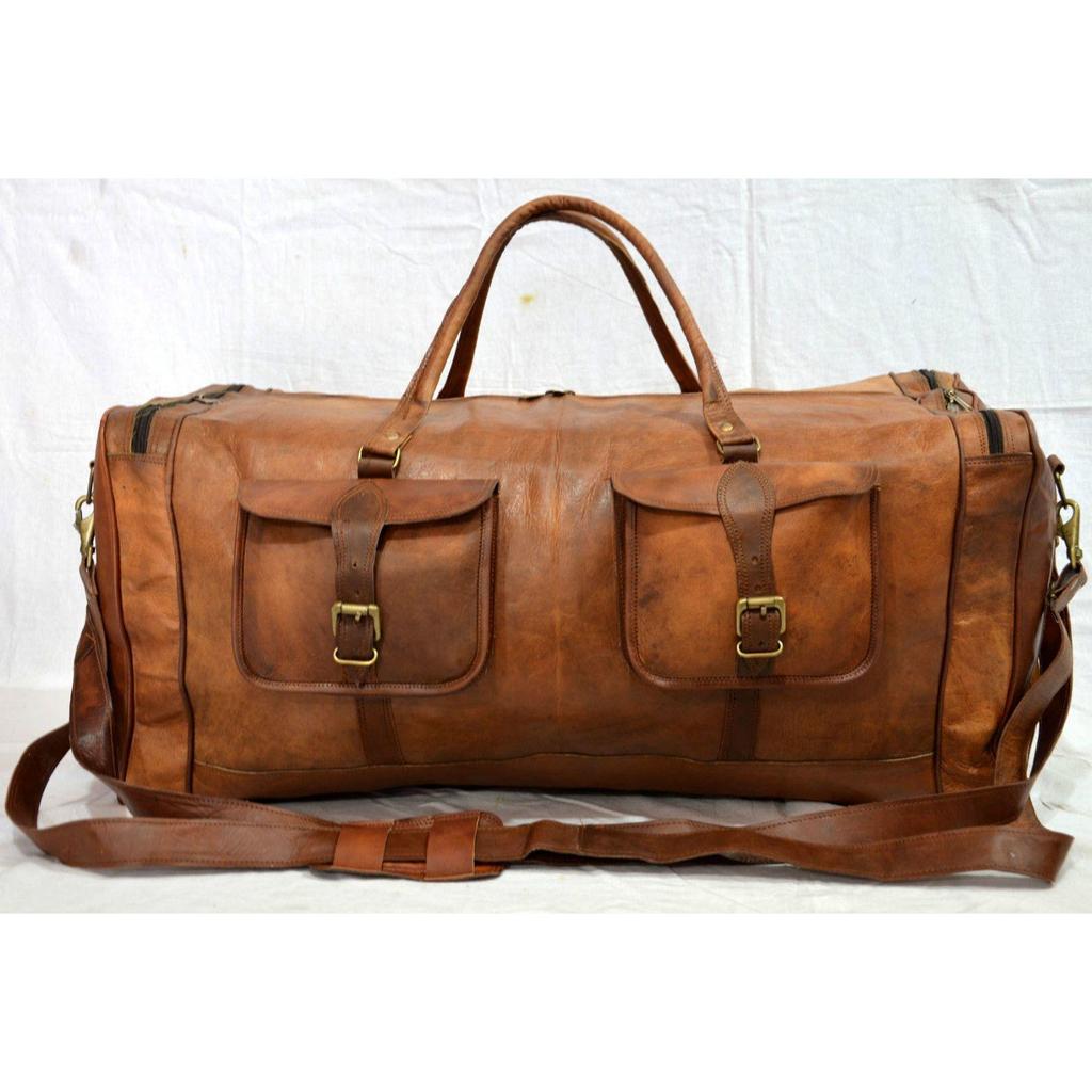 30" Men's Genuine Leather Luggage Gym Weekend Overnight Duffle Bag Vintage Large