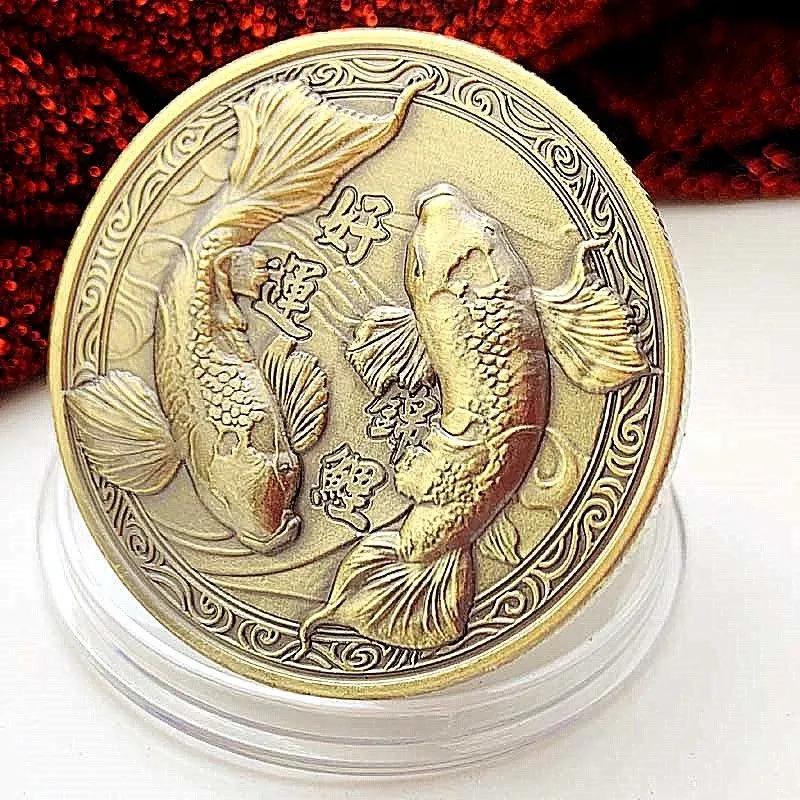Two koi carps for good luck in the color of old bronze, 40 mm