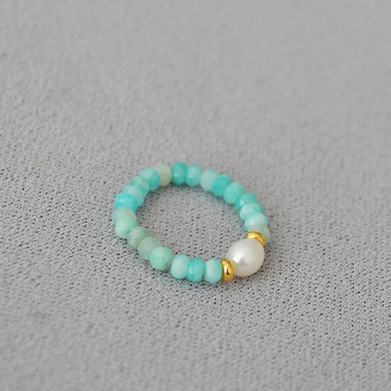 Summer Vintage Natural Stone Colorful Beaded Ring Personalized Simple Elastic Finger Ring Jewelry