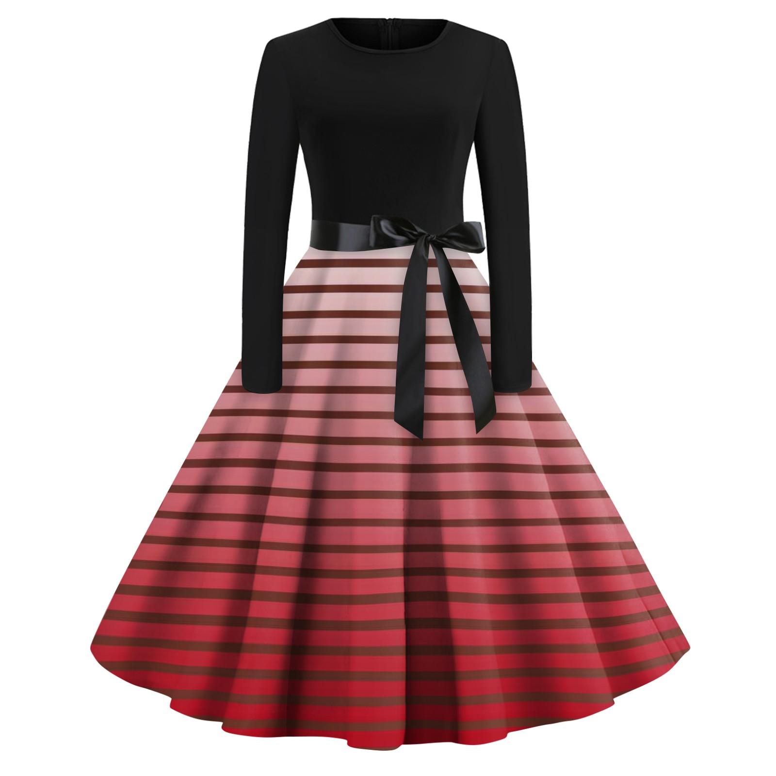 

Женское повседневное и модное винтажное платье с круглым вырезом и принтом S красный