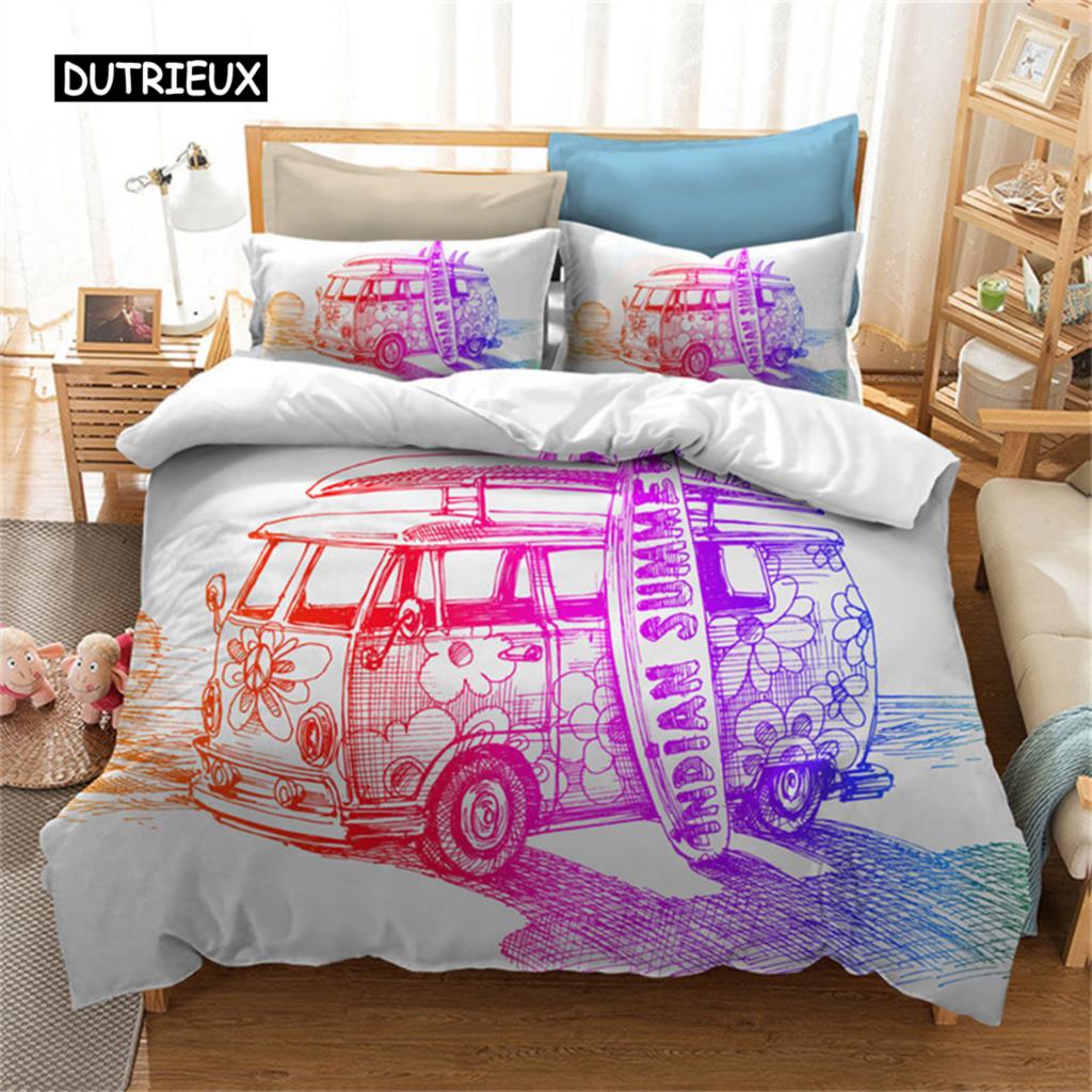 Peace Symbol Duvet Cover Gorgeous  Camper Van Peace Sign Bedding Set Microfiber Mandala Comforter Cover King Size Bedroom Decor